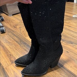 Forever Black Rhinestone Embellished Women's Boots